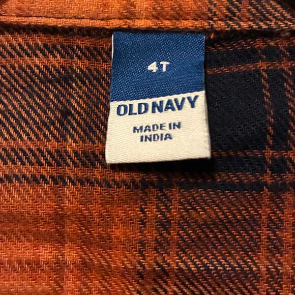 NWT Old Navy Orange Plaid Flannel Button Down Shirt Boys 4T 100% Cotton Fall - Picture 6 of 8